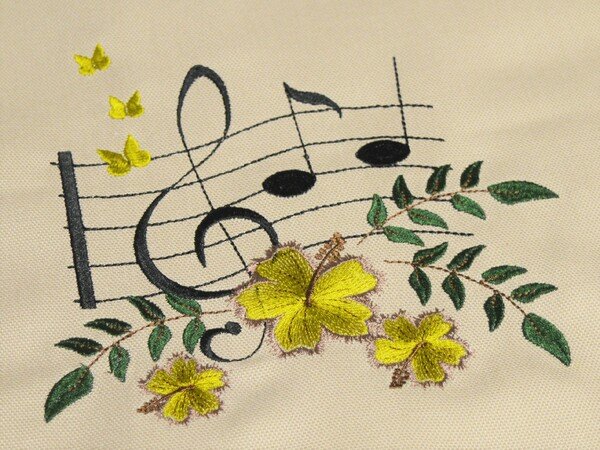 Stickdatei Musik Noten mit Hibiskusblüten verschiedene Größen
