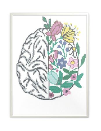 Flower brain, counted cross stitch pattern