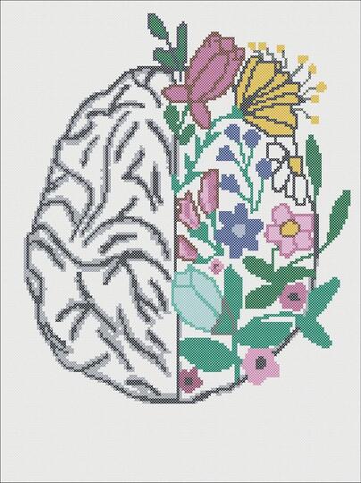 Flower brain, counted cross stitch pattern