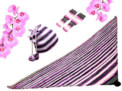 Mütze Handstulpen Dreieckstuch „Orchidee“ für Kinder Sparset Kindermütze