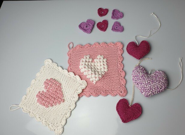 Valentinesday set, heart sprinkle deko, 3d heart and dishcloth