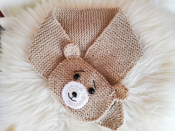 Strickanleitung Schal Teddy für Babys und Kinder bis zu 2 Jahren tragbar