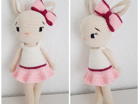 XL Hasendame mit Kleidchen Häkelanleitung (ca.35 cm)