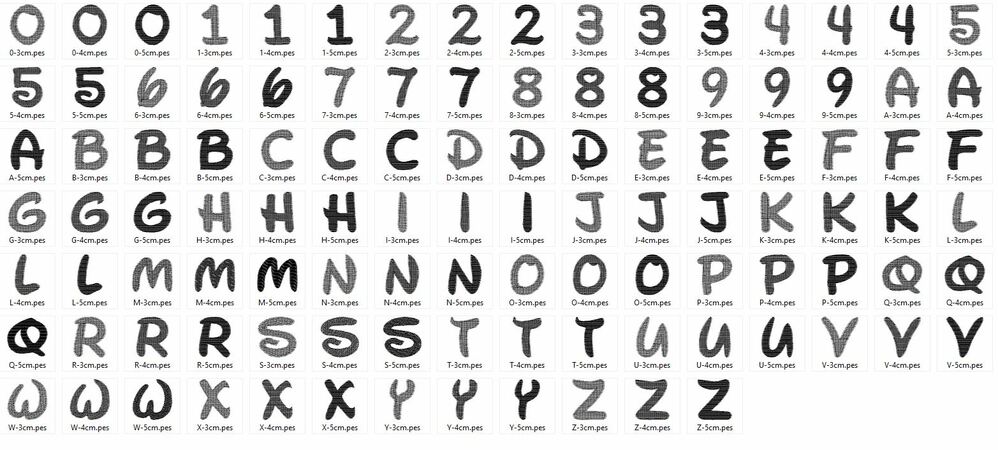 Buchstaben Zahlen in 3cm 4cm und 5cm Stickdatei