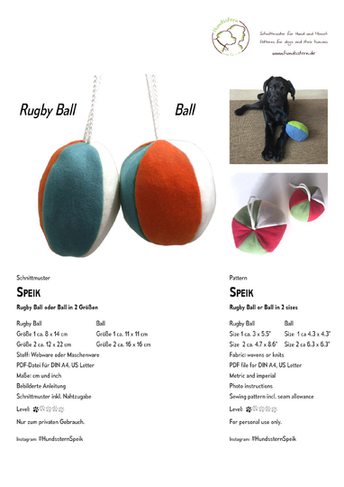 SPEIK Ball and Rugby Ball, each in 2 sizes. Sewing pattern
