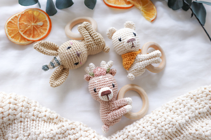 3 in 1 crochet pattern rattle crew | deer, bunny, bear