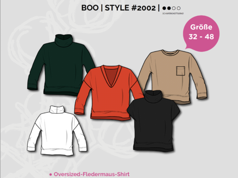BOOshirt SM und Nähanleitung Gr. 32 - 48 inkl. Beamerdatei