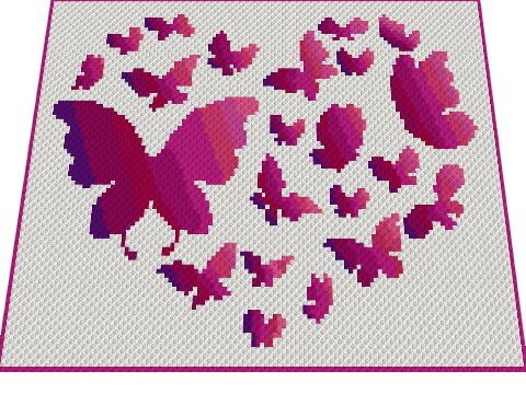 Häkelmuster *SCHMETTERLINGS HERZ* Grafik für C2C Decke