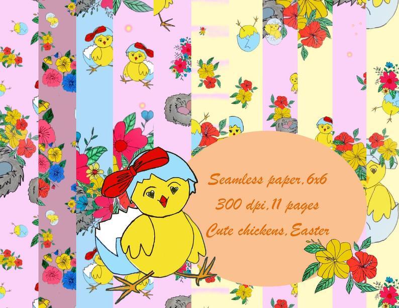 Cute chickens digital paper