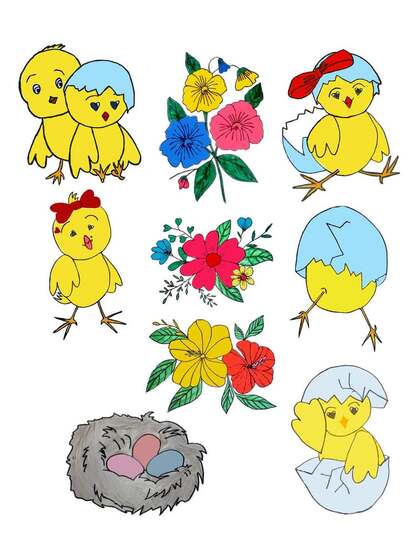 Cute chickens clipart, 9 format PNG, chickens clipart