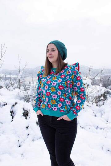 Schnittmuster Pullover mit Rüsche, Volant, uvm. in Damen Gr. 32 - 54