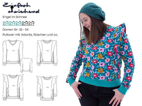 Schnittmuster Pullover mit Rüsche, Volant, uvm. in Damen Gr. 32 - 54