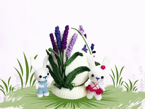 Osterei mit Lavendel und Hase Häkelanleitung Amigurumi