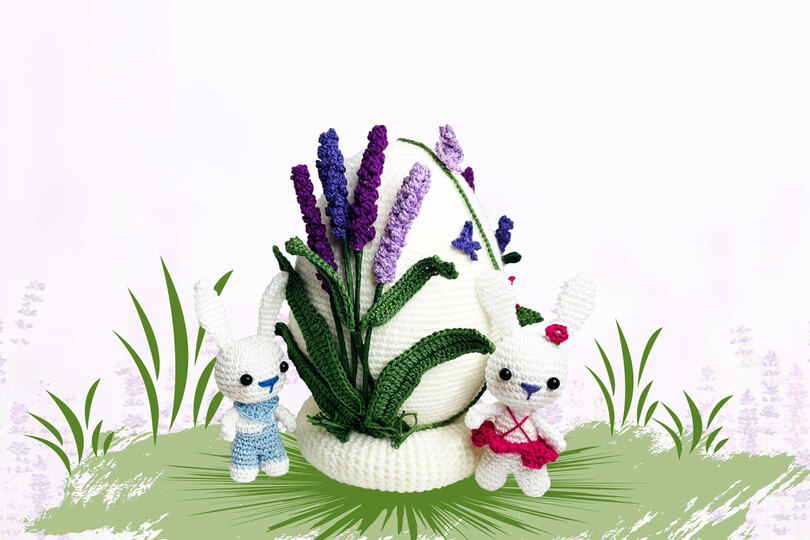 Osterei mit Lavendel und Hase Häkelanleitung Amigurumi