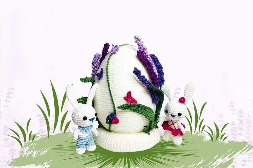 Osterei mit Lavendel und Hase Häkelanleitung Amigurumi