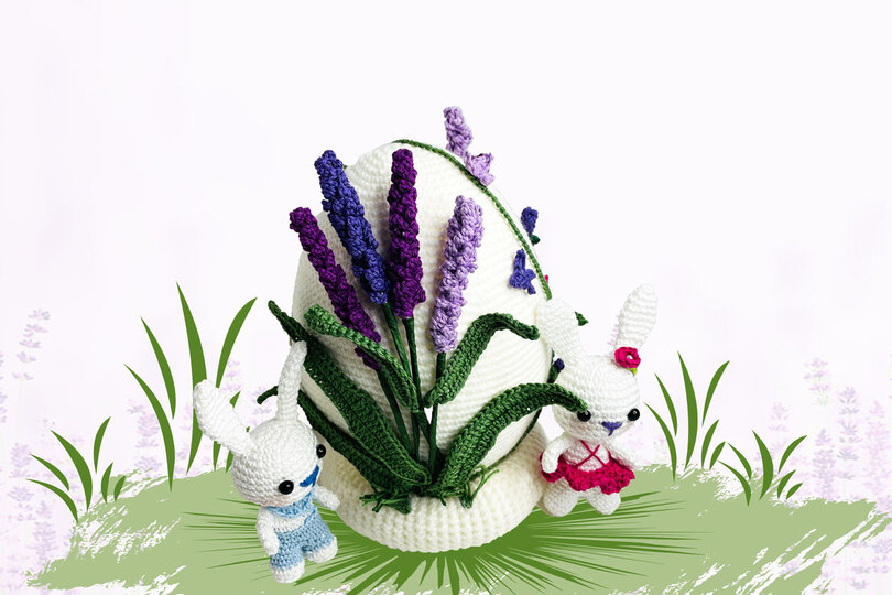 Osterei mit Lavendel und Hase Häkelanleitung Amigurumi