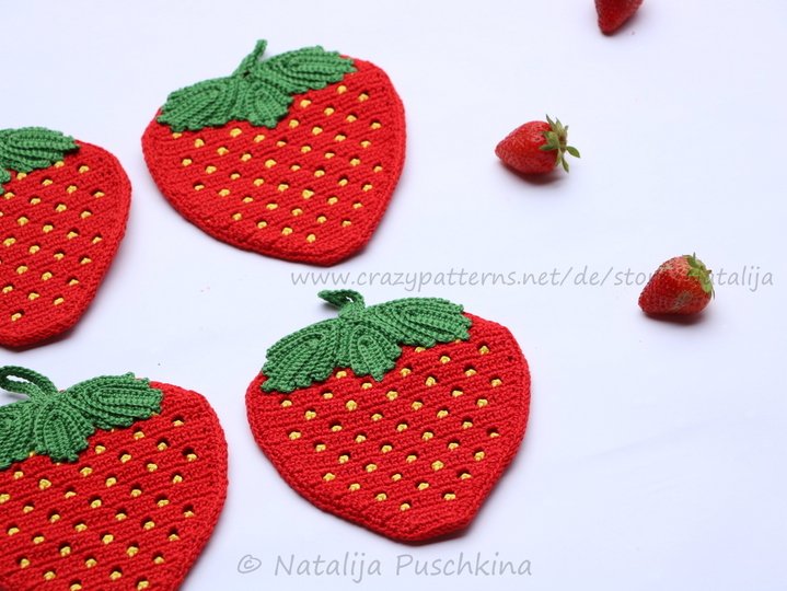 Häkelanleitung für Topflappen 'Erdbeeren'