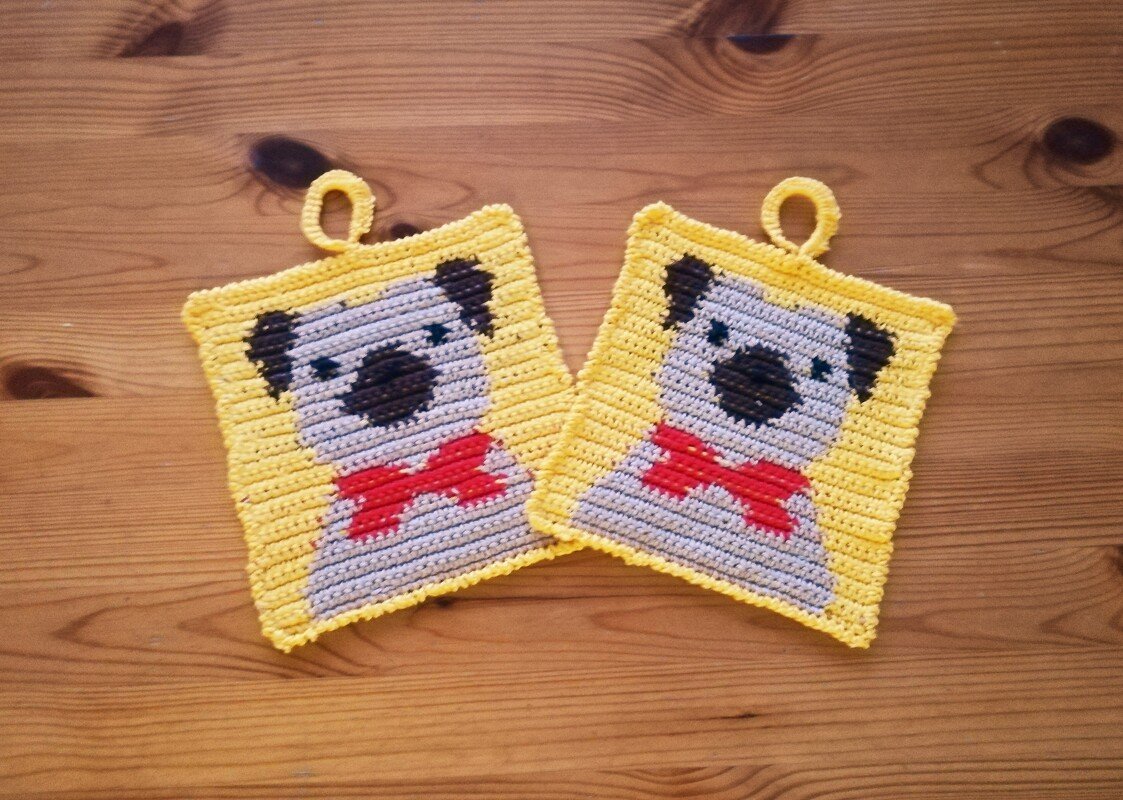 Anleitung Topflappen mit Mopsmotiv