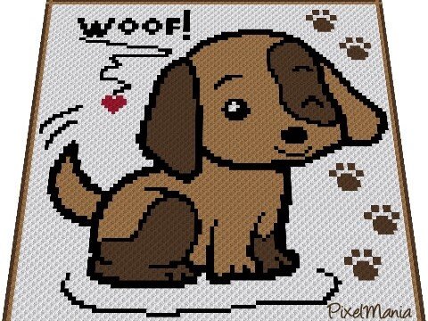 Häkelmuster *WOOF BABYDOG* Grafik für C2C Decke