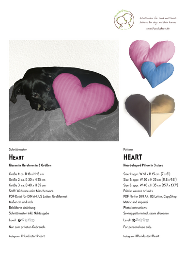 HEART pillow, cushion, toy in 3 sizes. Sewing Pattern