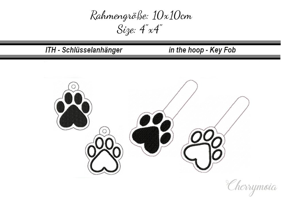 Stickdatei Schlüsselanhänger Pfote ITH 10x10