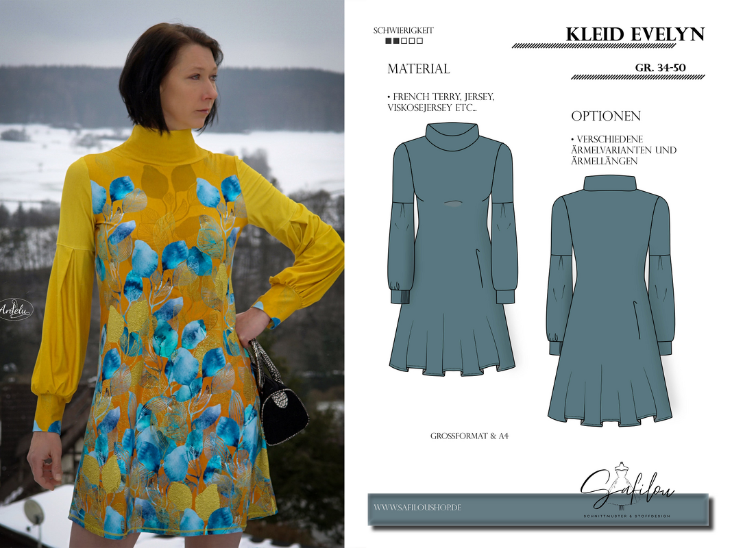 PDF-Schnittmuster Kleid Evelyn – Elegantes Design mit Stehkragen