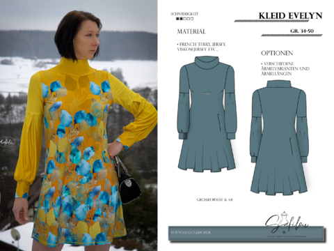 PDF-Schnittmuster Kleid Evelyn – Elegantes Design mit Stehkragen