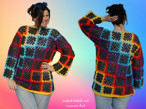 Häkelpulli GRANNYRAINBOW (Gr. S - XL)