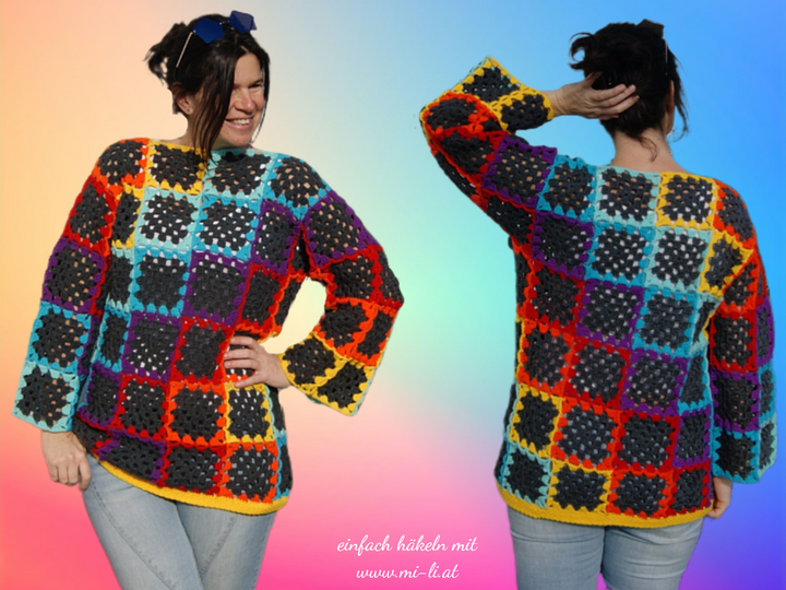 Häkelpulli GRANNYRAINBOW (Gr. S - XL)