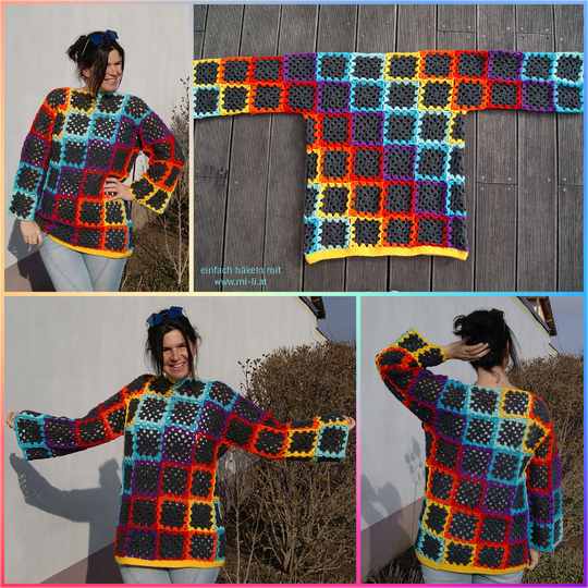 Häkelpulli GRANNYRAINBOW (Gr. S - XL)