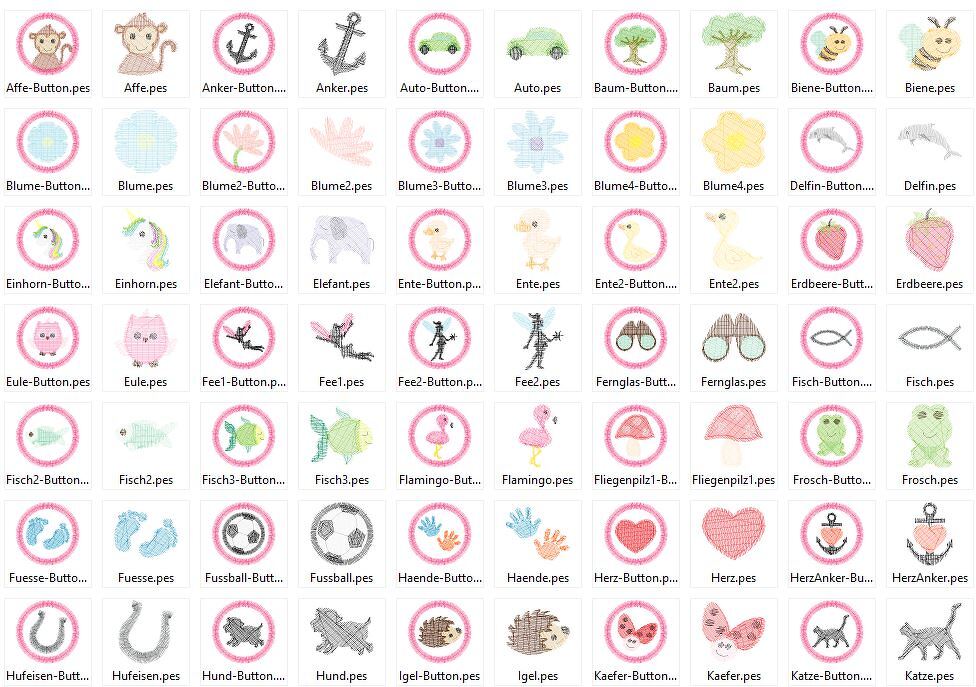 2cm Minis jeweils mit 3cm Button 54 Motive Stickdatei - Bild 5