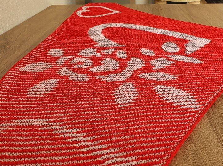 Herz und Blume, Schattenstricken, Illusionsstricken, Motivtuch