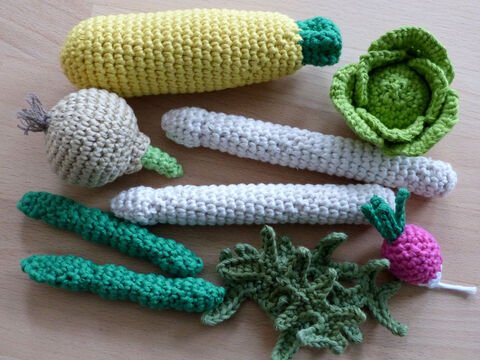 Häkelanleitung Gemüse für Kaufladen und Kinderküche, 7 Sorten