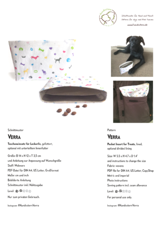 Verra Pocket Insert for Treats, lined, Sewing Pattern