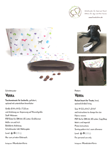Verra Pocket Insert for Treats, lined, two inner sections, Sewing Pattern