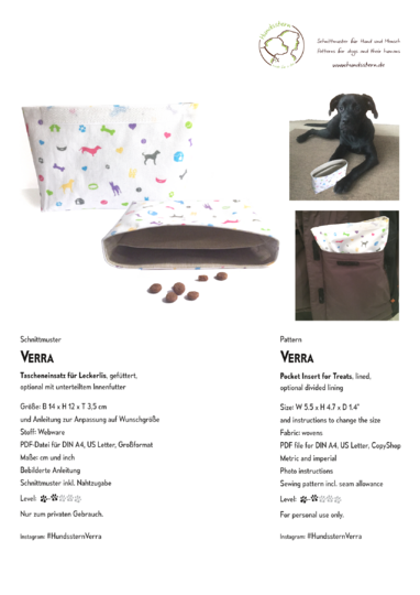Verra Tascheneinsatz Leckerli, gefüttert, Anleitung+Schnitt