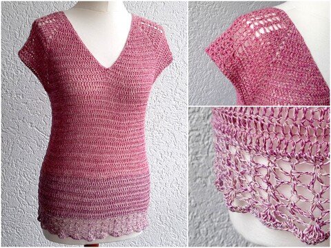 Shirt,Tunika häkeln, RVO, V-Ausschnitt, alle Größen