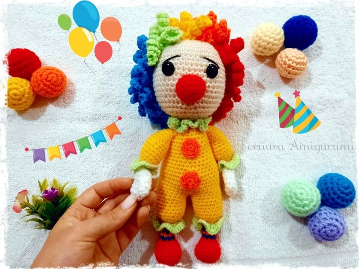 Häkelanleitung süßer Clown PDF Ternura Amigurumi ENGLISH - DEUTSCH - DUTCH