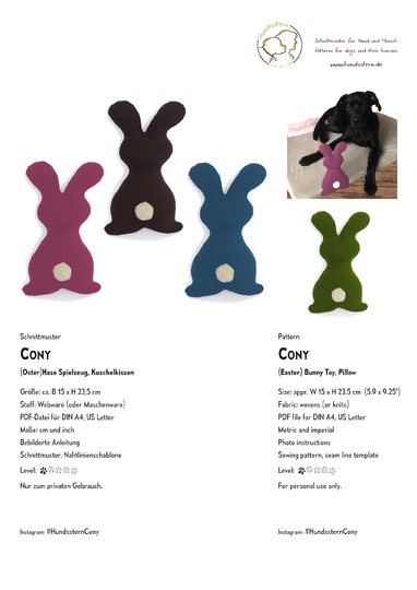 CONY (Easter) Bunny, Toy, Pillow, Sewing Pattern