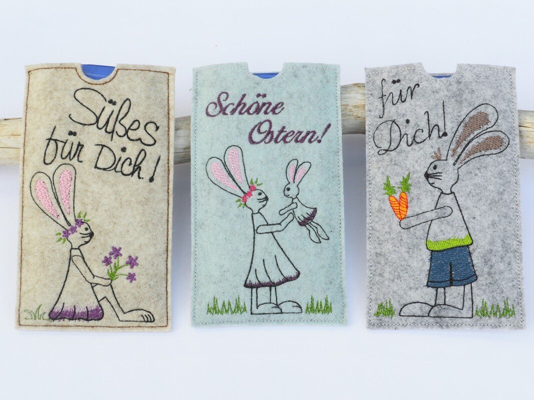 ITH Stickdatei Schokohülle Hasen Osterhasen 3er SET 10x18cm