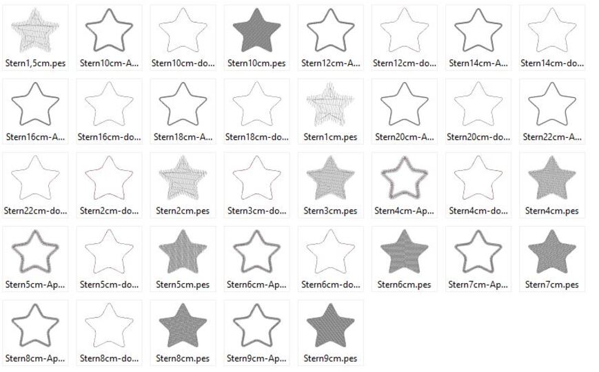 Stickdatei Stern gefüllt, als Doodle und für Stoffapplis