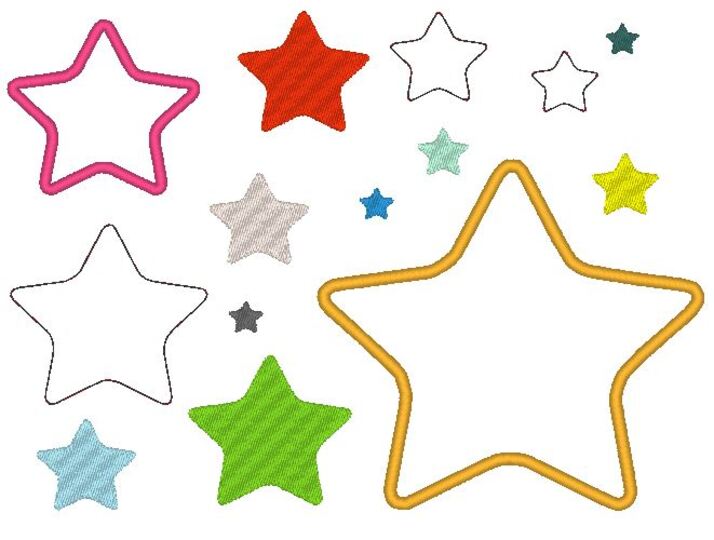 Stickdatei Stern gefüllt, als Doodle und für Stoffapplis