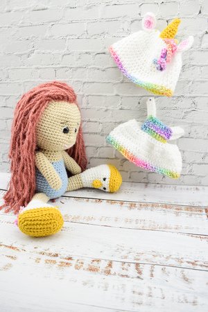 Crochet Pattern amigurumi doll with unicorn outfit