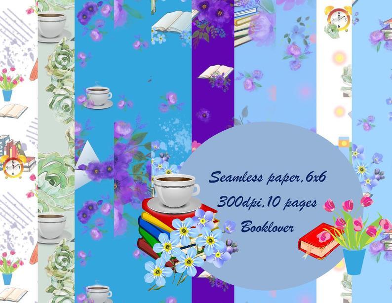 Seamless Digital Papers,Library flowers