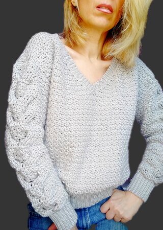 V- Neck Cable Sweater