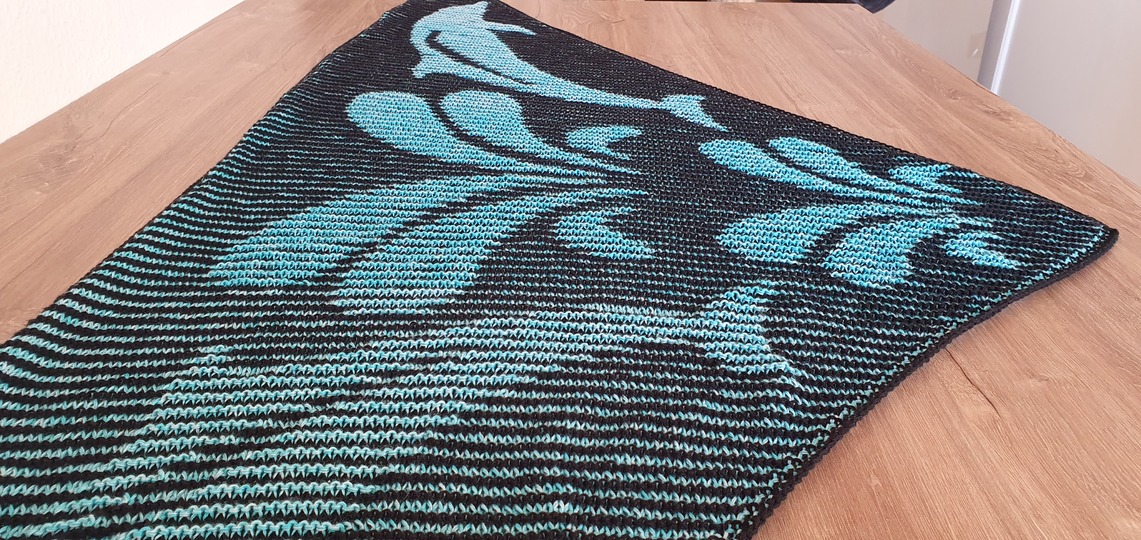 Delfine, Schattenstricken, Illusionsstricken, Motivtuch