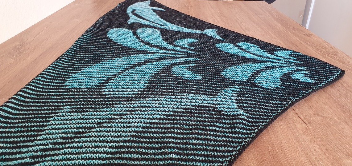 Delfine, Schattenstricken, Illusionsstricken, Motivtuch