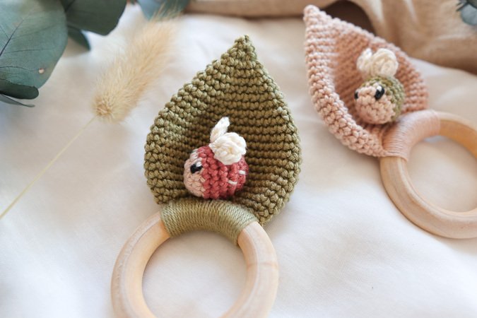 Crochet Pattern Baby Teether with Leaf and Beetle