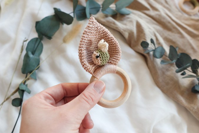Crochet Pattern Baby Teether with Leaf and Beetle