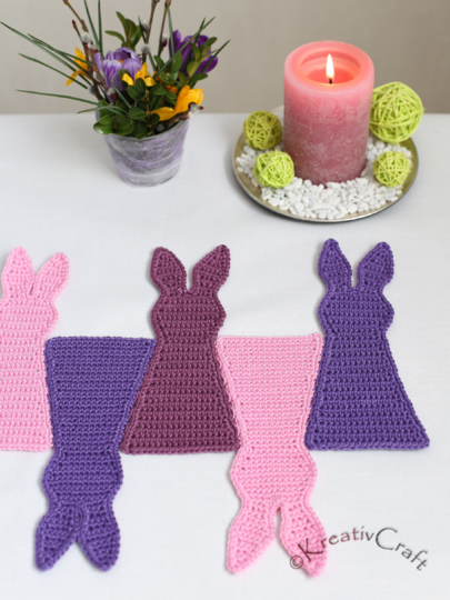 table runner with easter bunny motiv–crochet pattern–many variants possible
